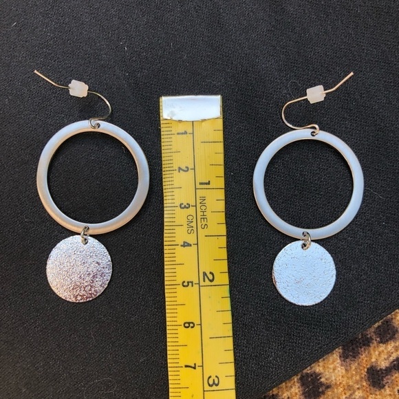 Silver Circle and Disk Dangle Earrings - Picture 2 of 5